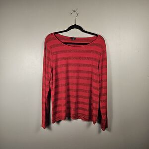 TALBOTS Women’s Red Metallic Striped Top Shirt Blouse Pullover‎ Size XL P